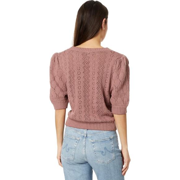 Free People Eloise Pullover Sweater Women's M Pointelle Knit Puff Sleeve Maeve - Picture 2 of 9